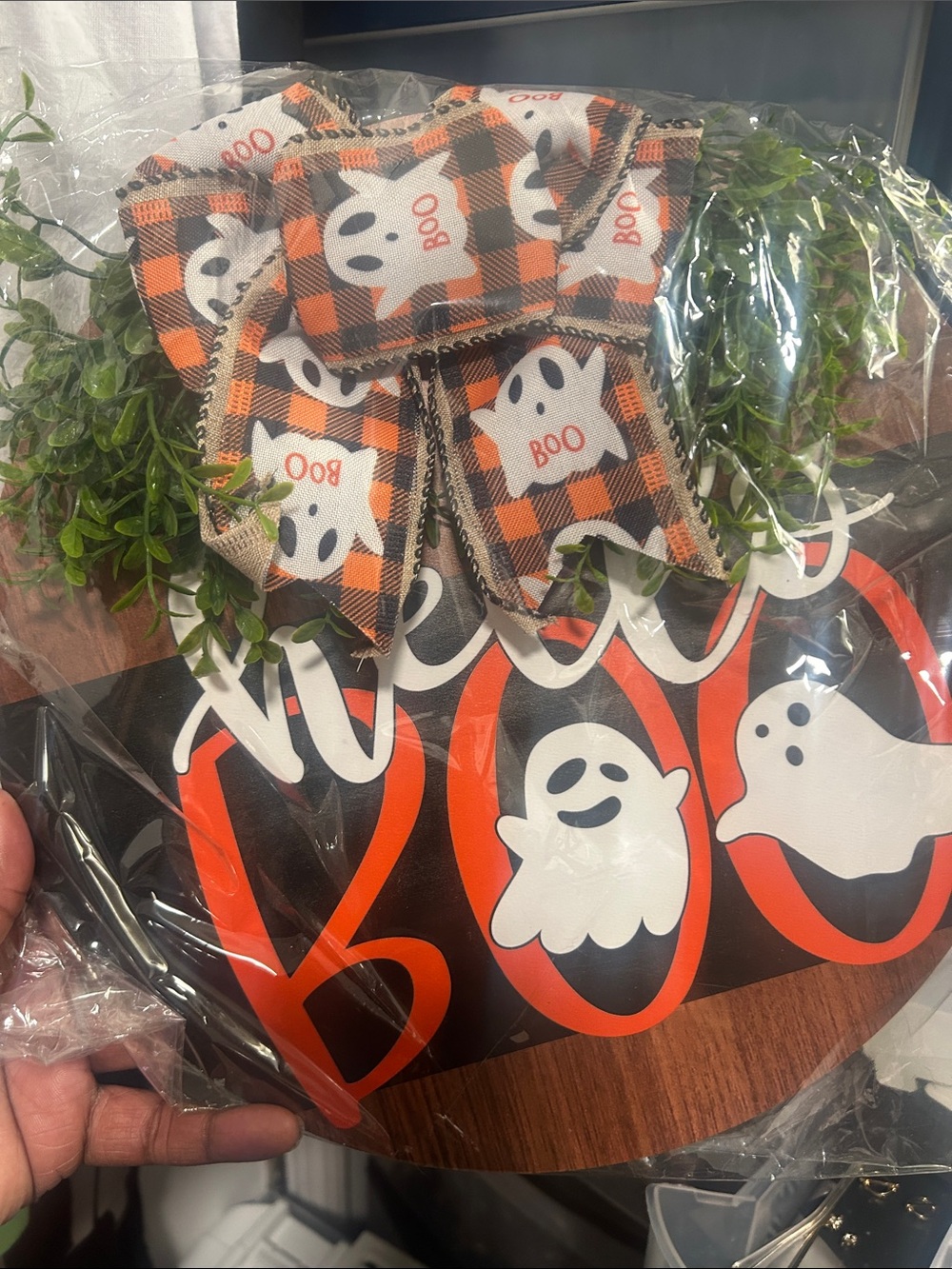 Halloween 'Boo' Ghost Burlap Door Hanger - Orange & Black